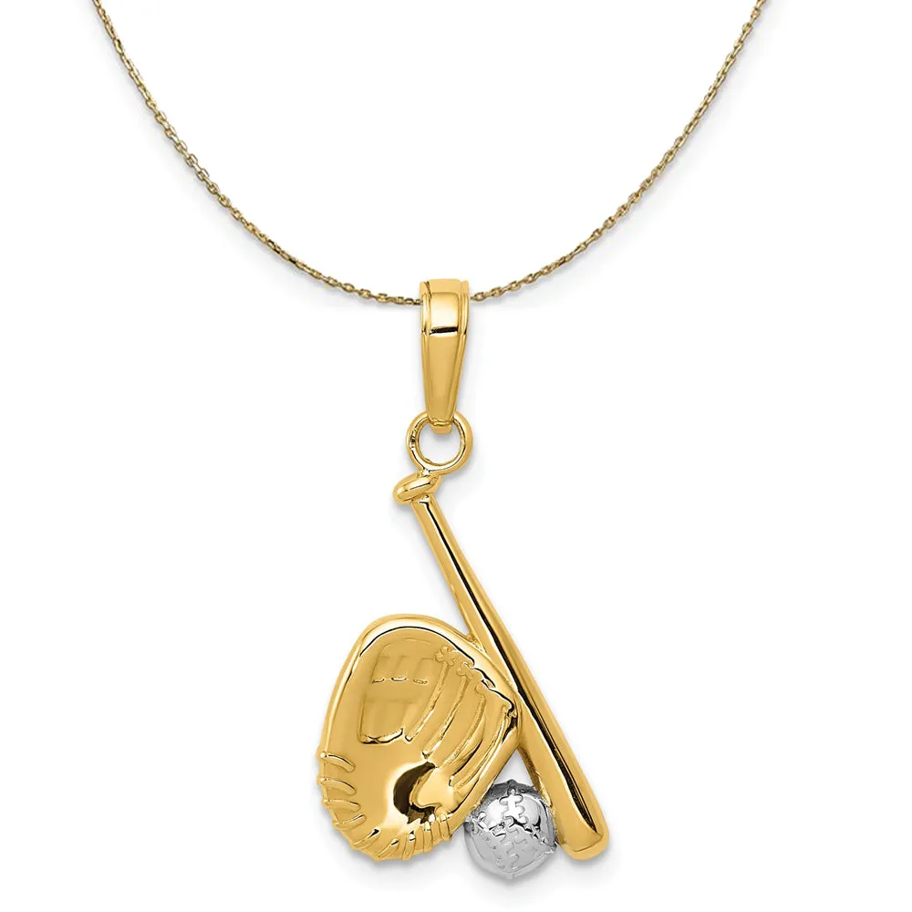 14k Yellow Gold and Rhodium Two Tone Baseball Necklace