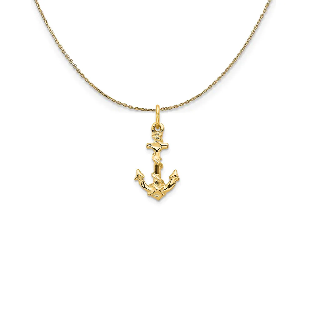 14k Yellow Gold Diamond Cut Anchor Necklace