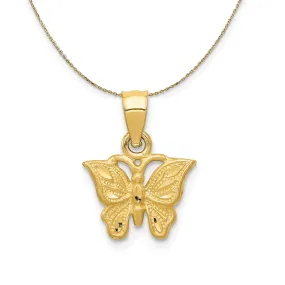 14k Yellow Gold Diamond Cut Butterfly (11mm) Necklace