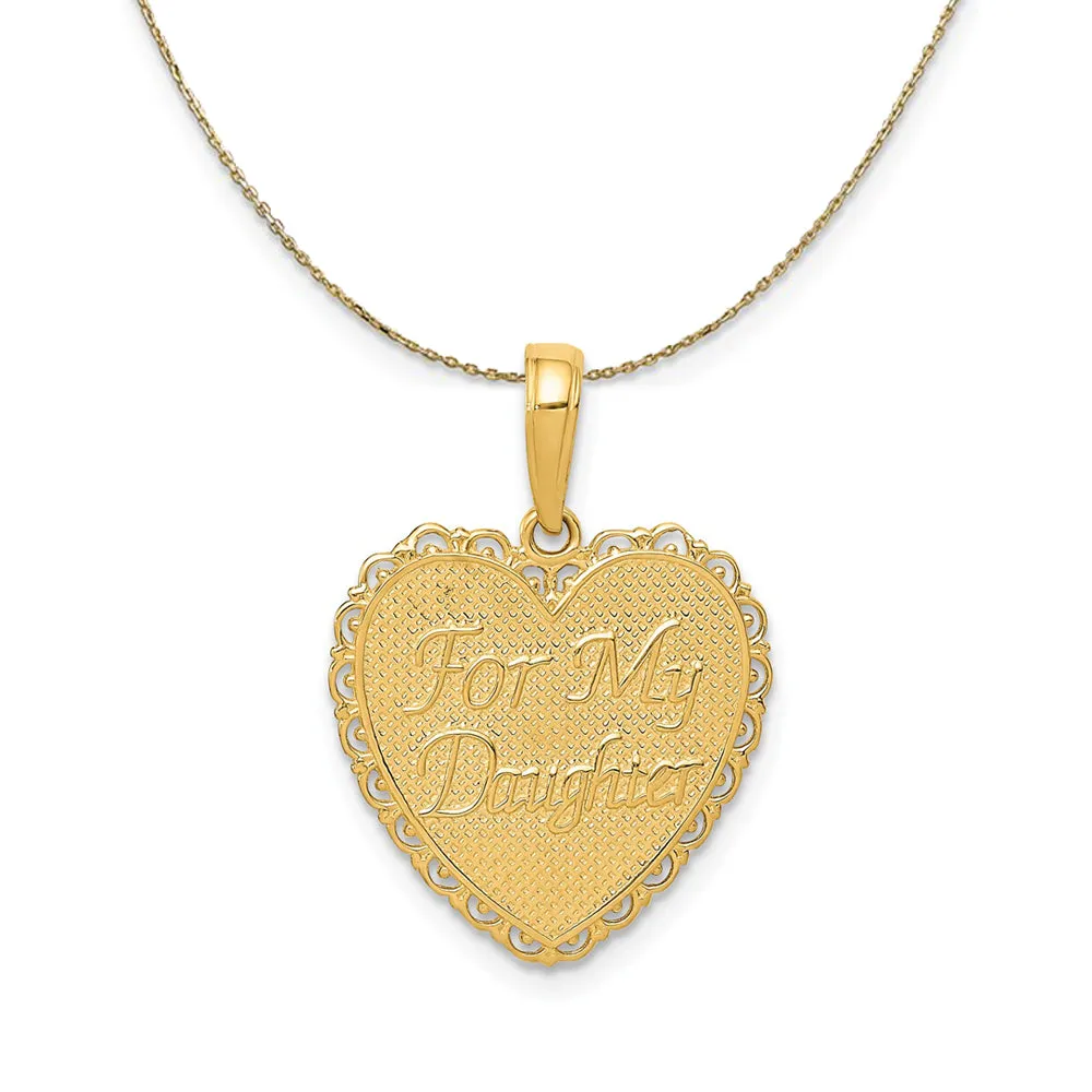 14k Yellow Gold For My Daughter Reversible Heart Necklace