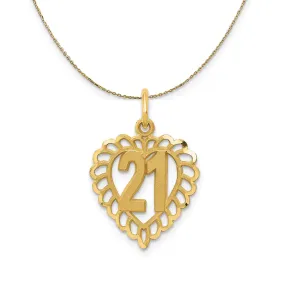 14k Yellow Gold Number 21 Heart Necklace