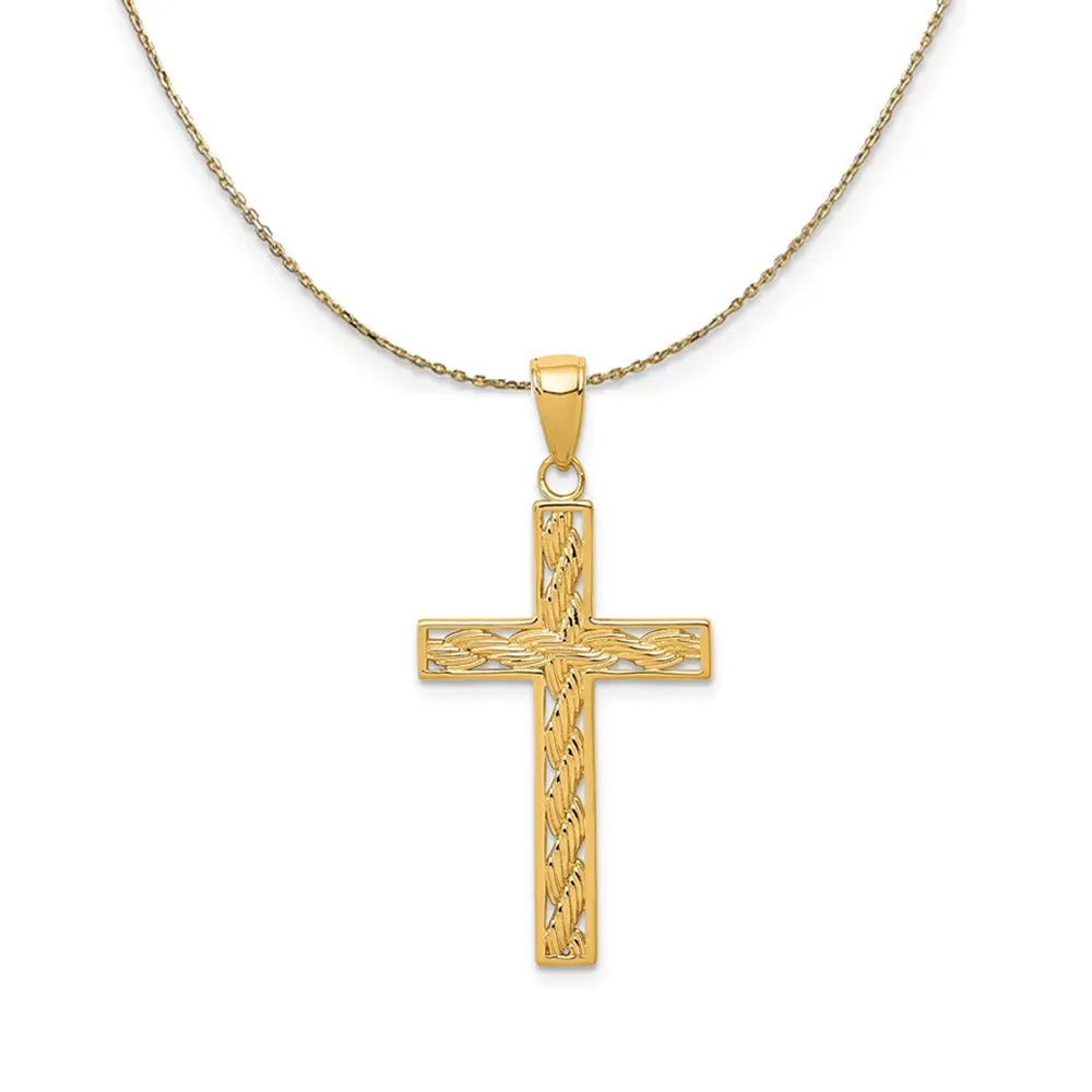 14k Yellow Gold, Rope, Latin Cross Necklace