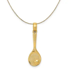 14k Yellow Gold Small 3D Tennis Racquet and Ball Necklace