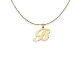 14k Yellow Gold Small Fancy Script Initial B Necklace