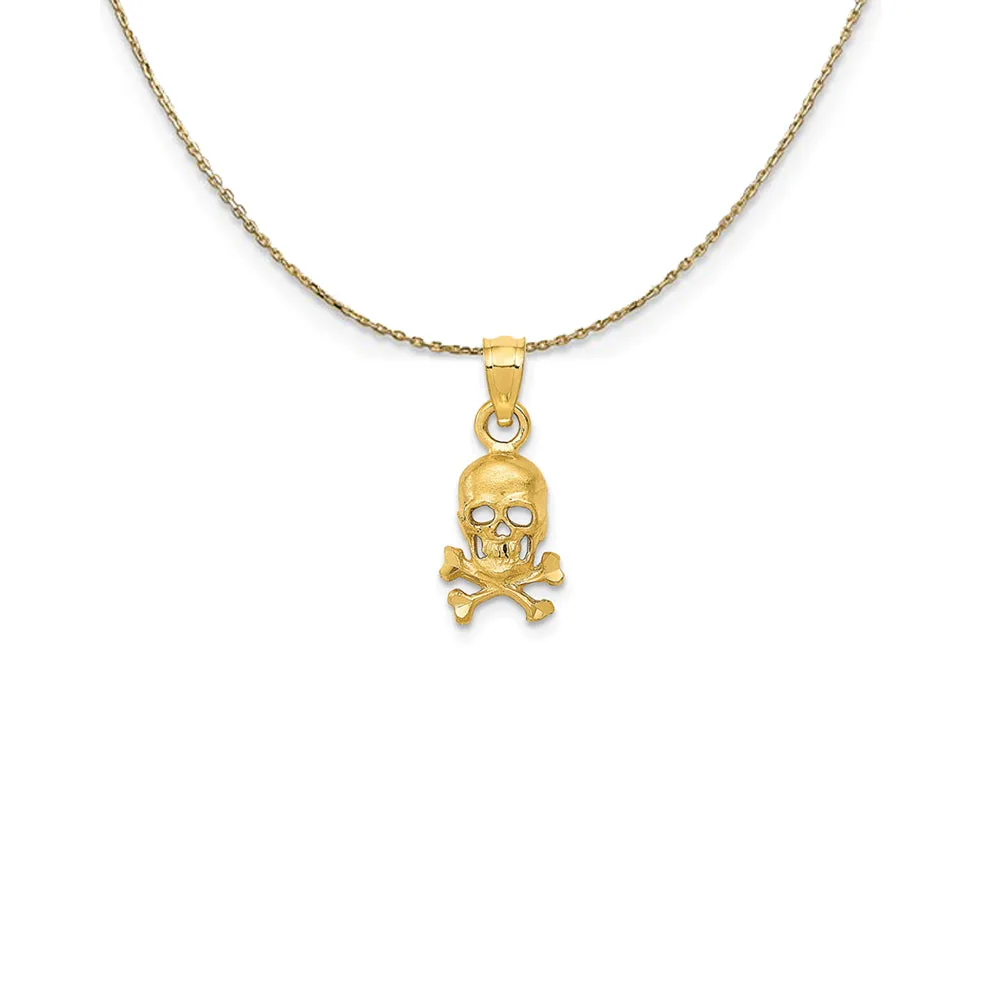 14k Yellow Gold Small Satin Skull and Crossbones Necklace