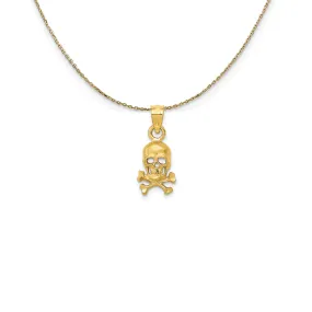 14k Yellow Gold Small Satin Skull and Crossbones Necklace