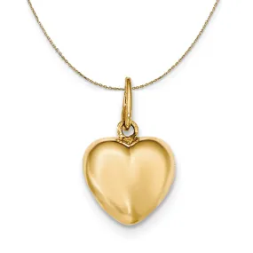 14k Yellow Gold Three Dimensional Puffed Heart Necklace