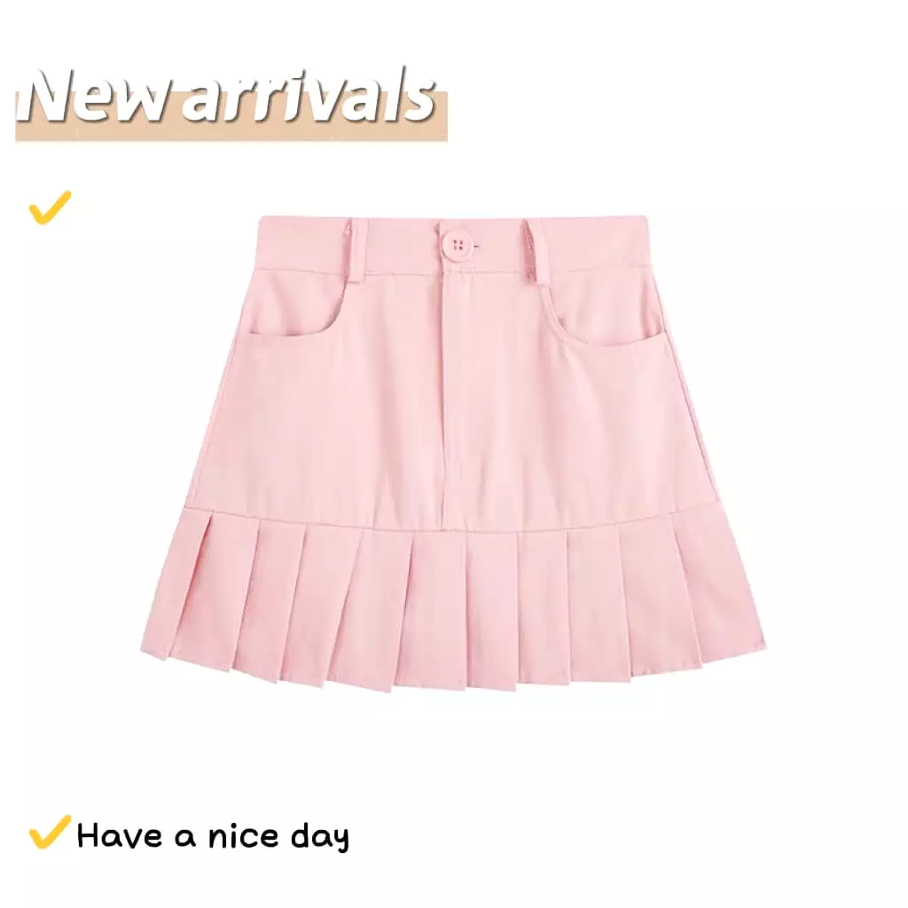 2022 New fashion pink denim pleated skirt BY3094