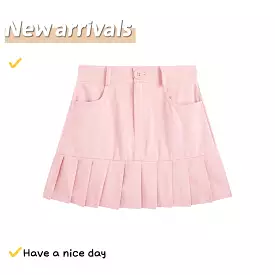 2022 New fashion pink denim pleated skirt BY3094