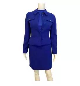 97A, 1997 Fall Vintage Chanel Boutique Royal Blue wool boucle Skirt Suit Jacket Set FR 36 US 2/4