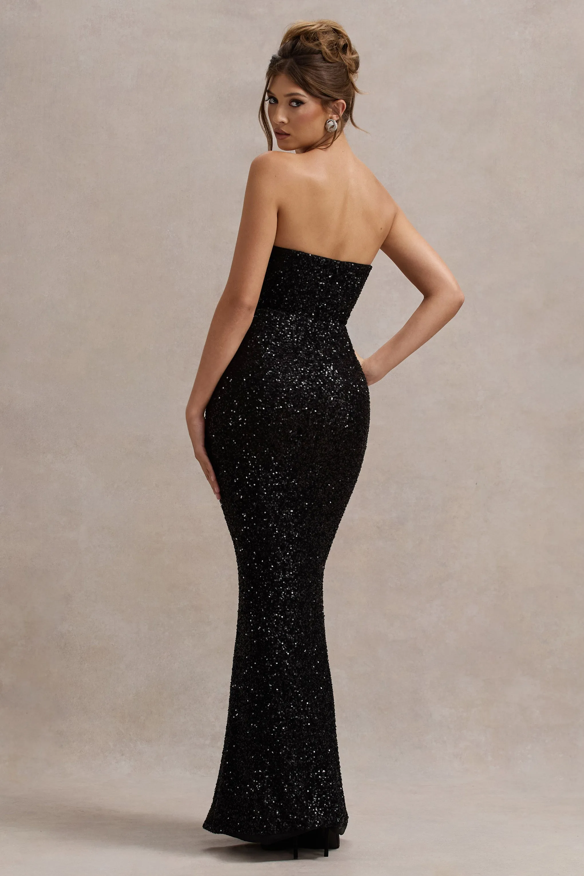 Adalee | Black Sequin Strapless Maxi Dress