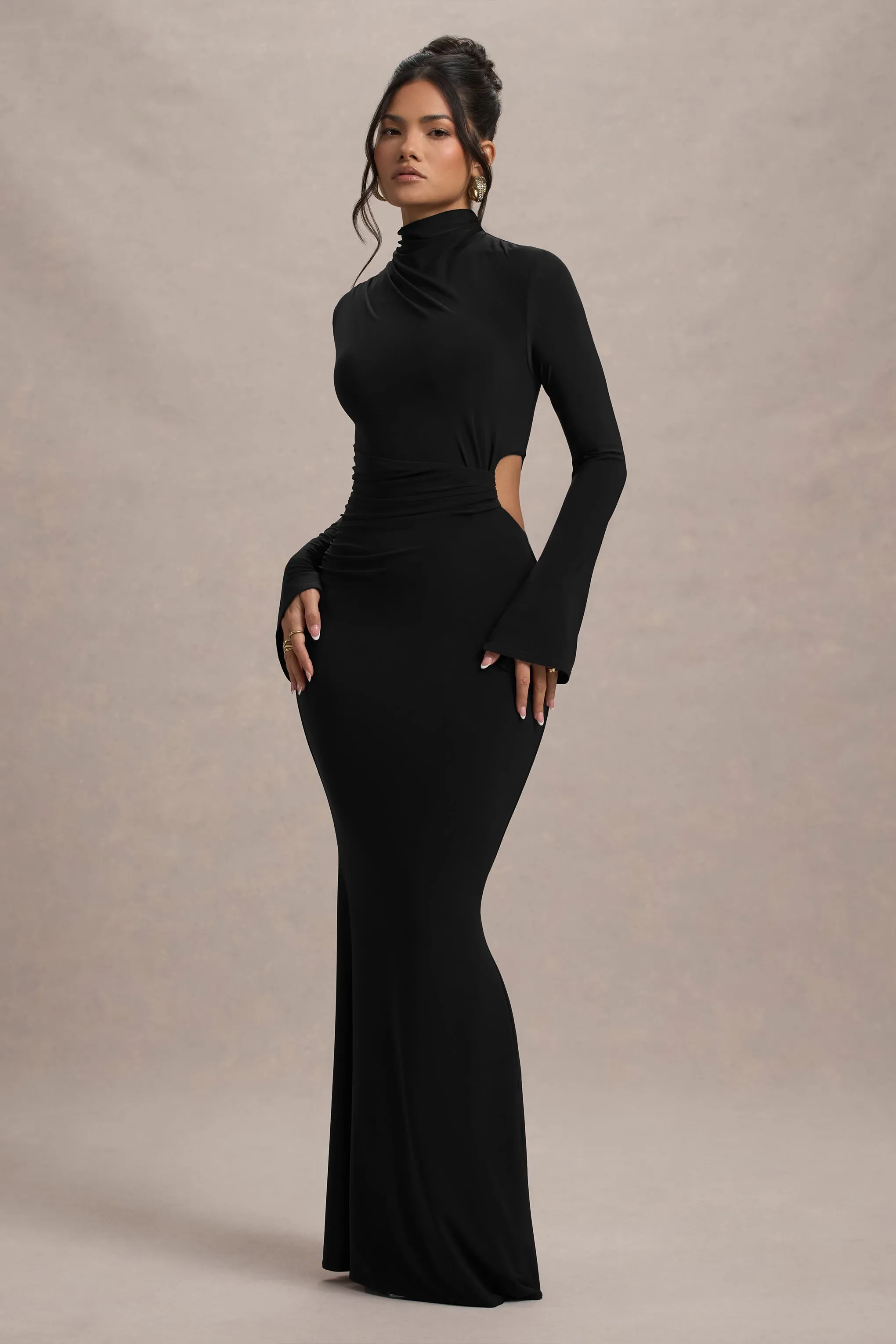 Anderson | Black High-Neck Cut-Out Maxi Dress