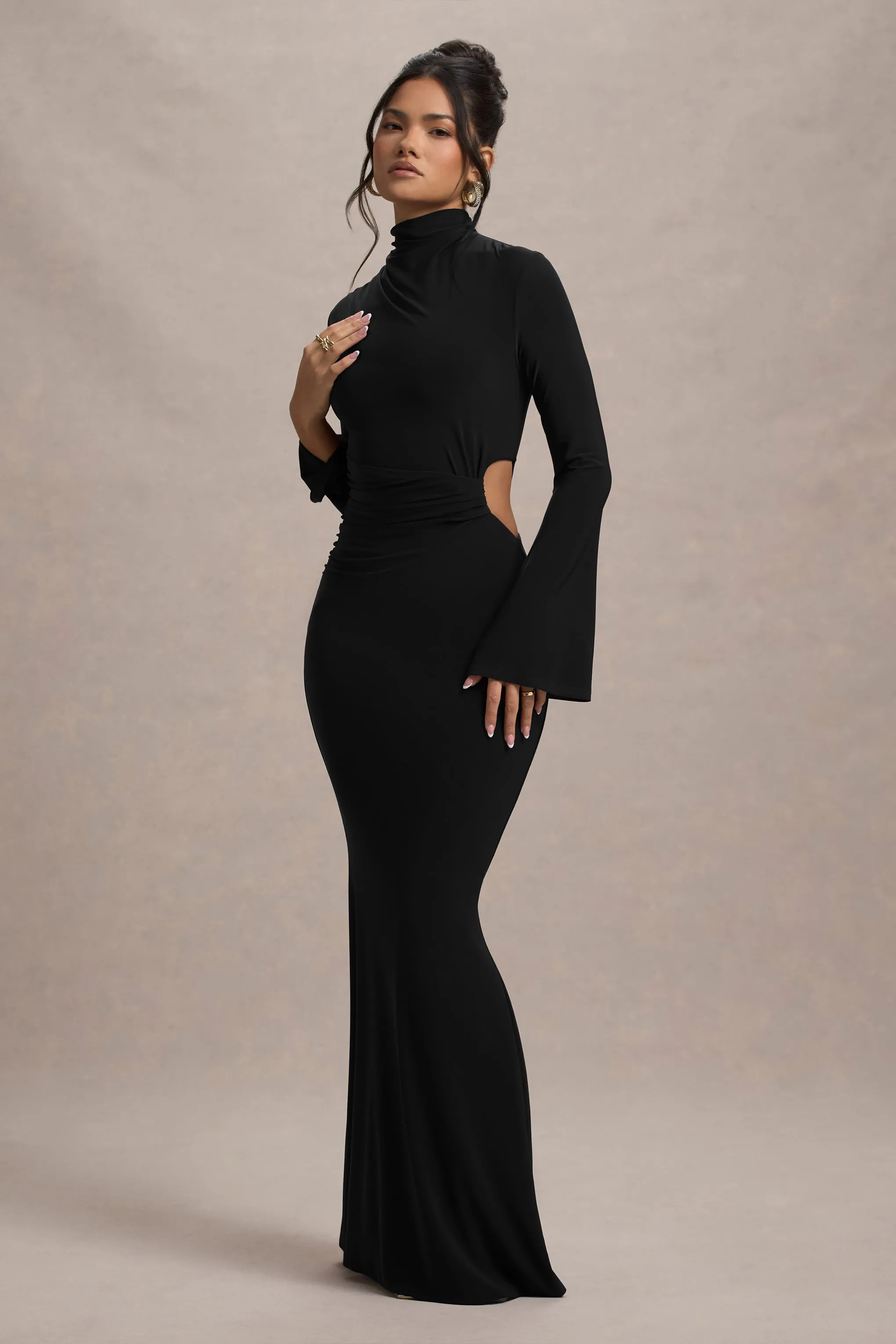 Anderson | Black High-Neck Cut-Out Maxi Dress