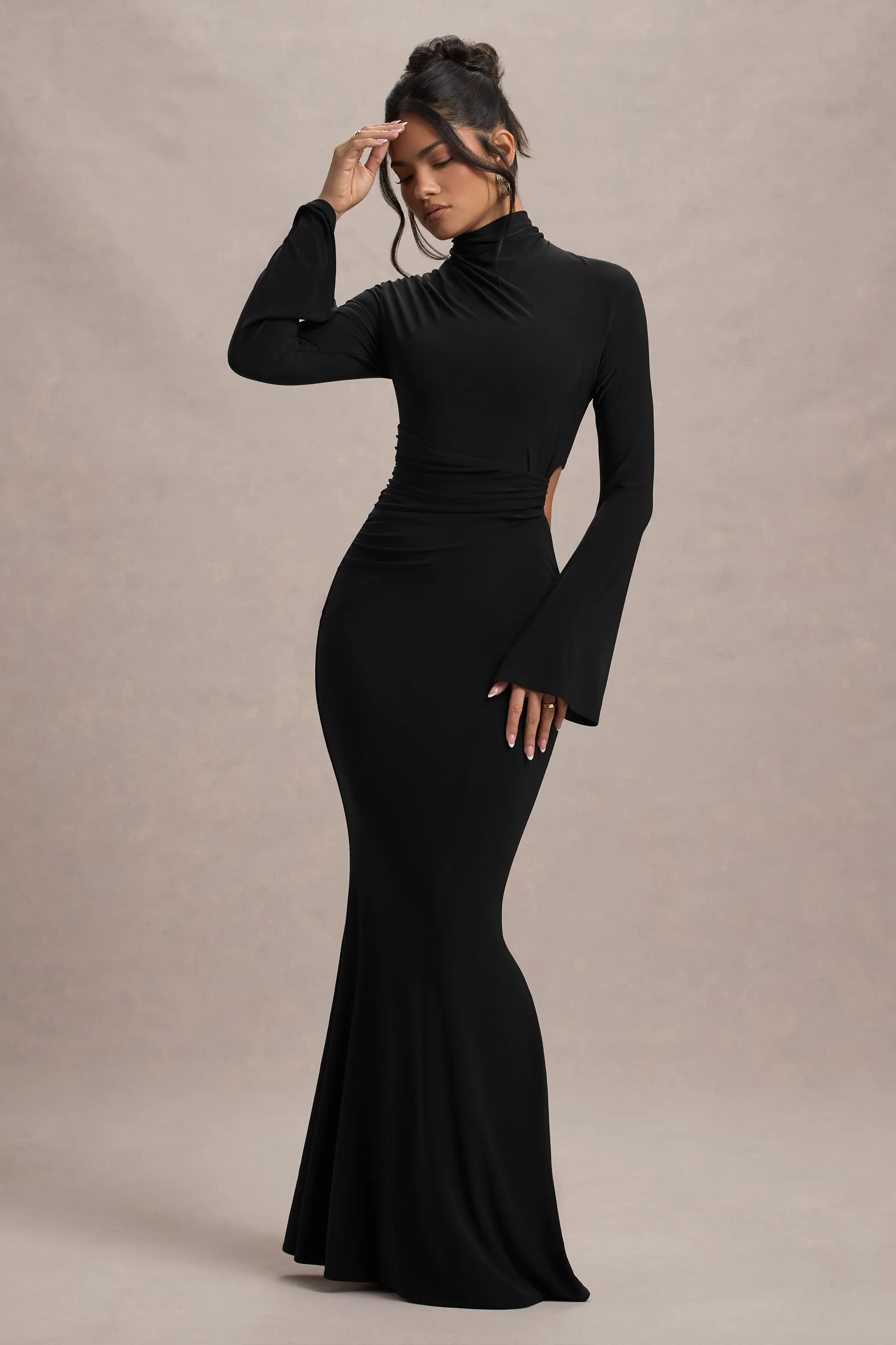 Anderson | Black High-Neck Cut-Out Maxi Dress