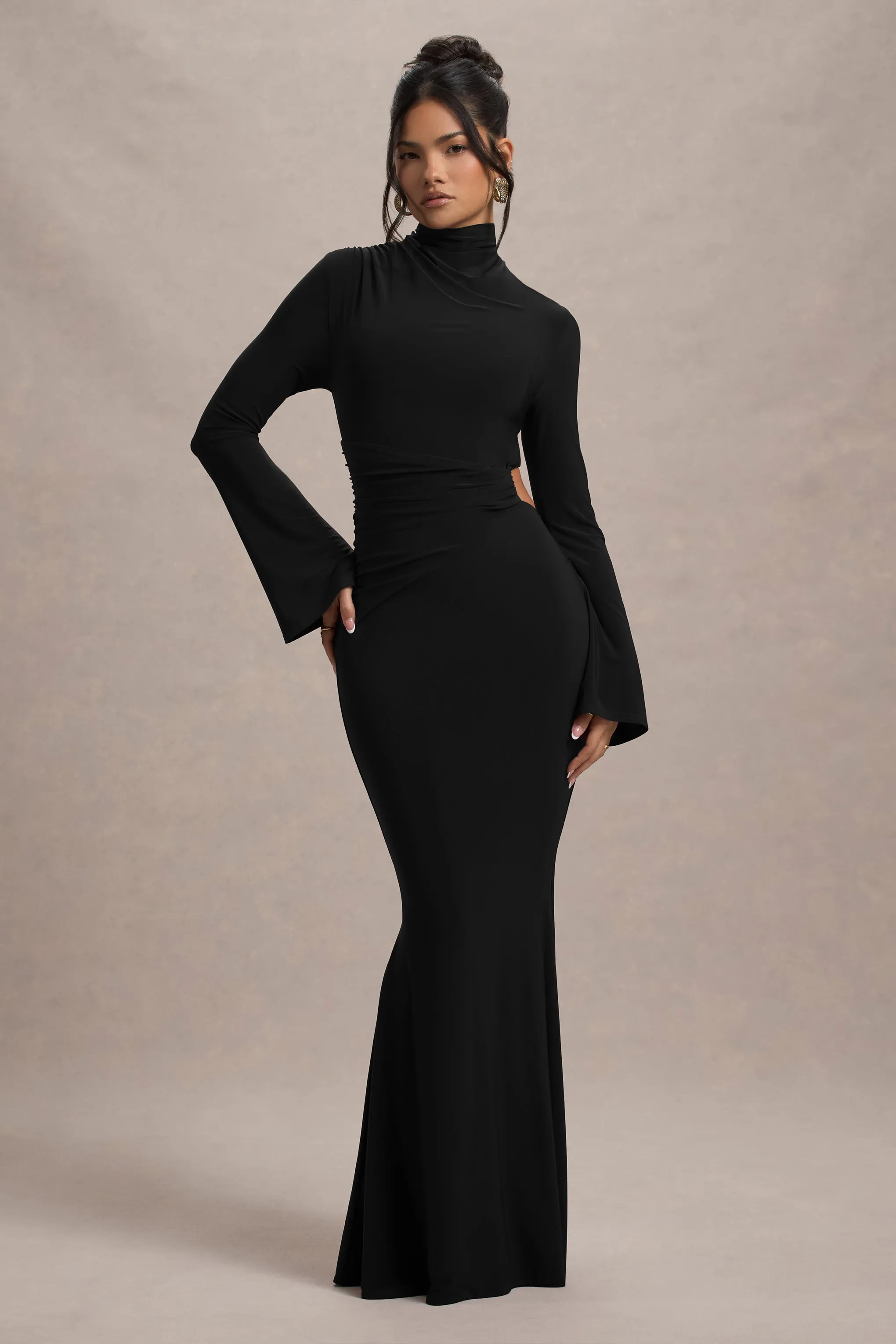 Anderson | Black High-Neck Cut-Out Maxi Dress