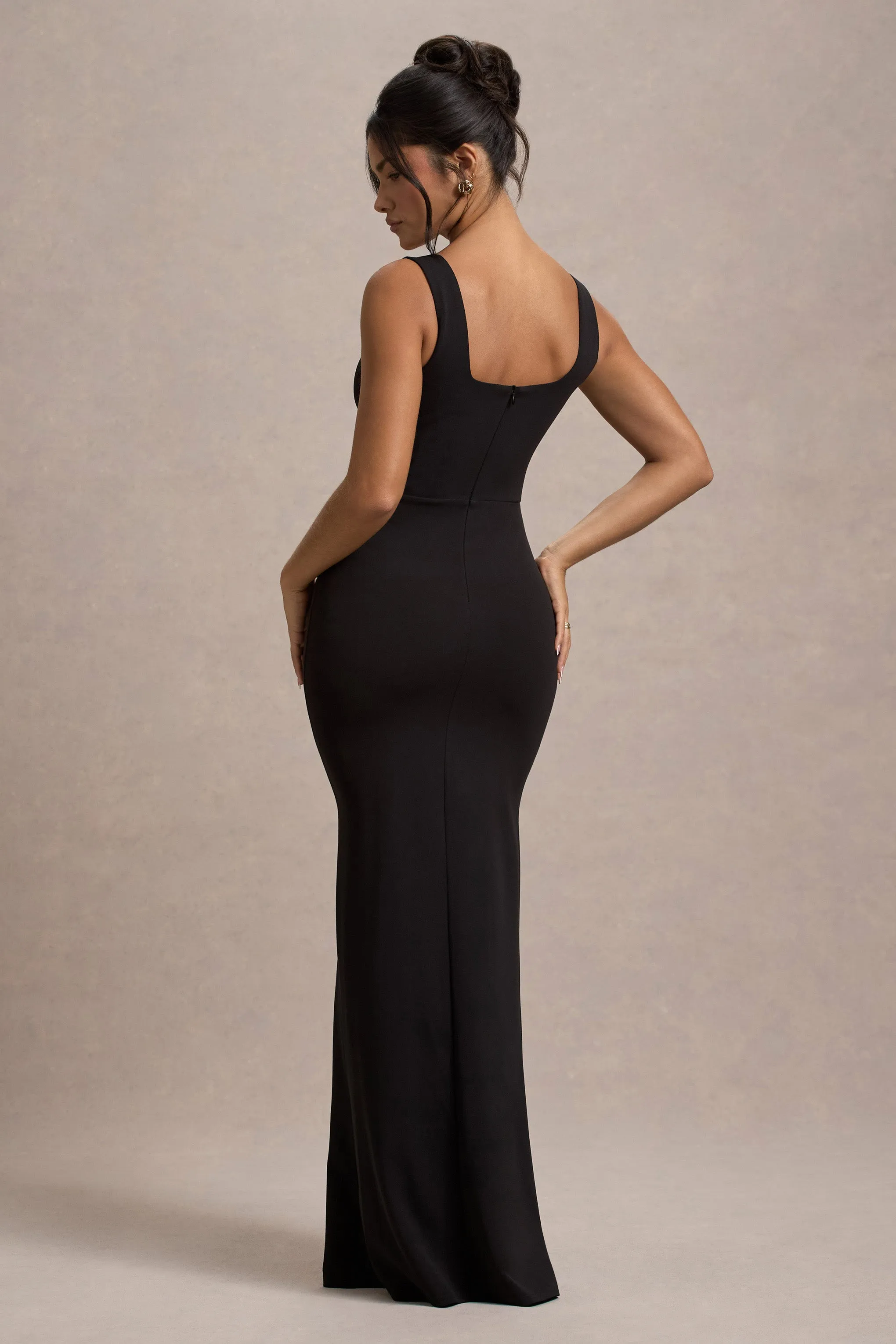 Ashburn | Black Strappy Sweetheart Split Maxi Dress