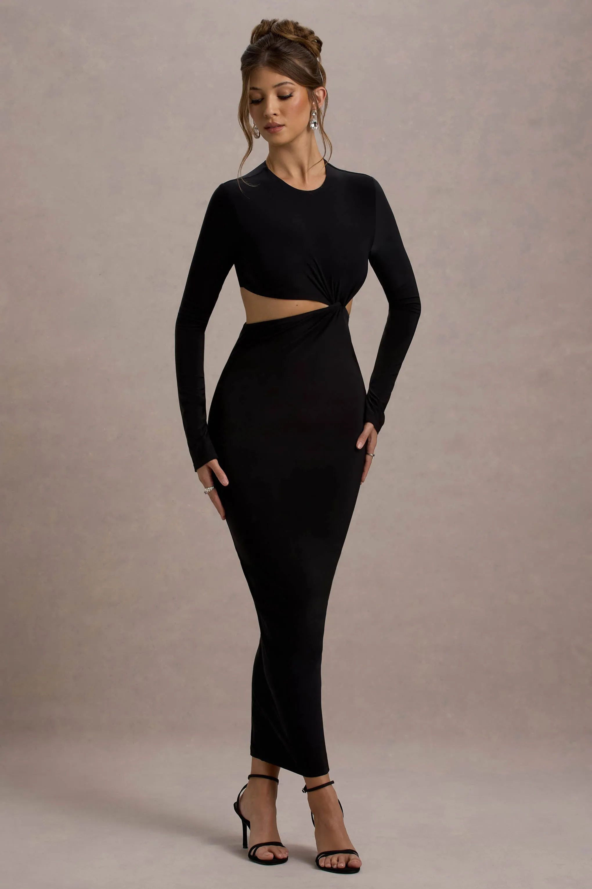 Attina | Black Long-Sleeve Twisted Cut-Out Maxi Dress