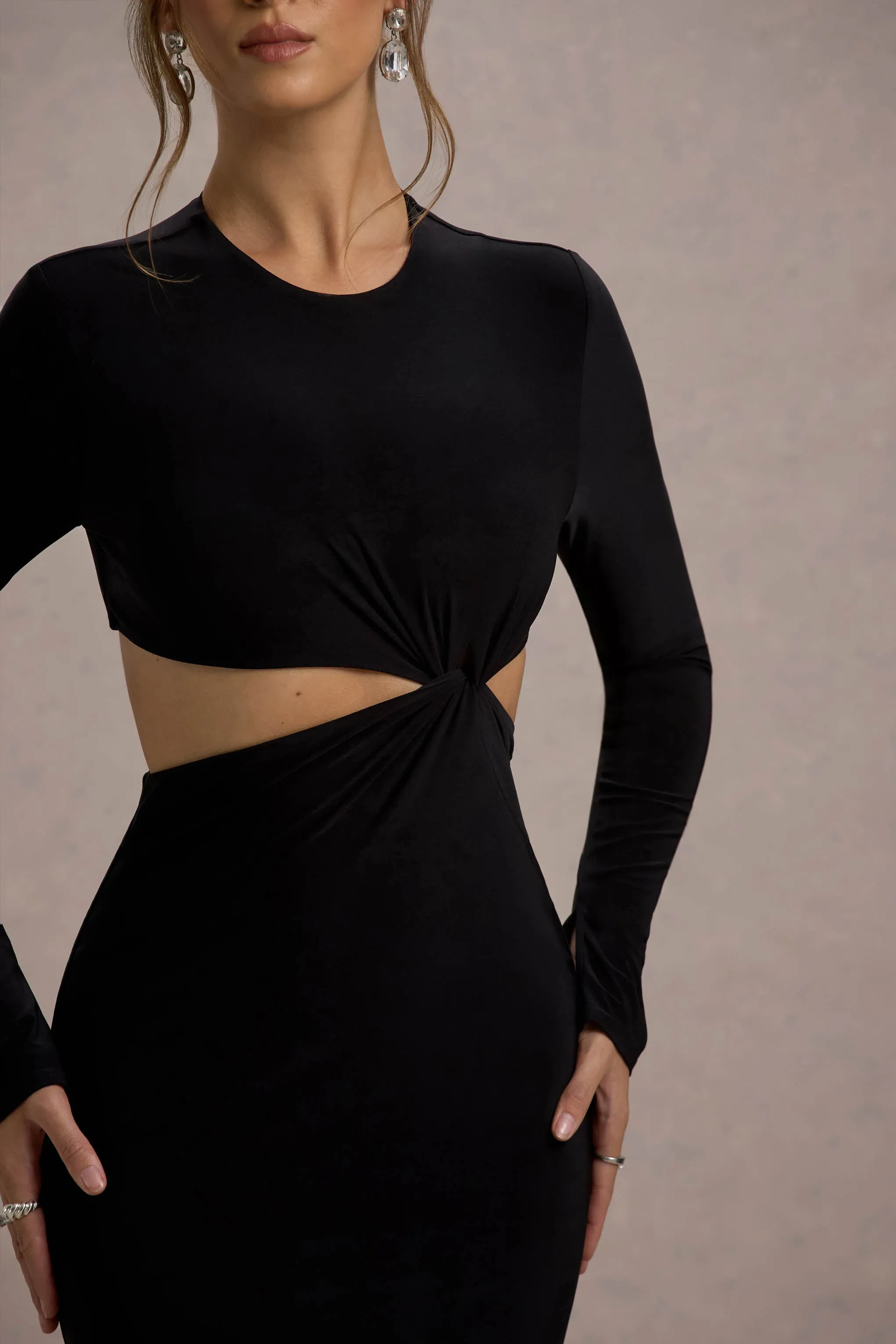 Attina | Black Long-Sleeve Twisted Cut-Out Maxi Dress