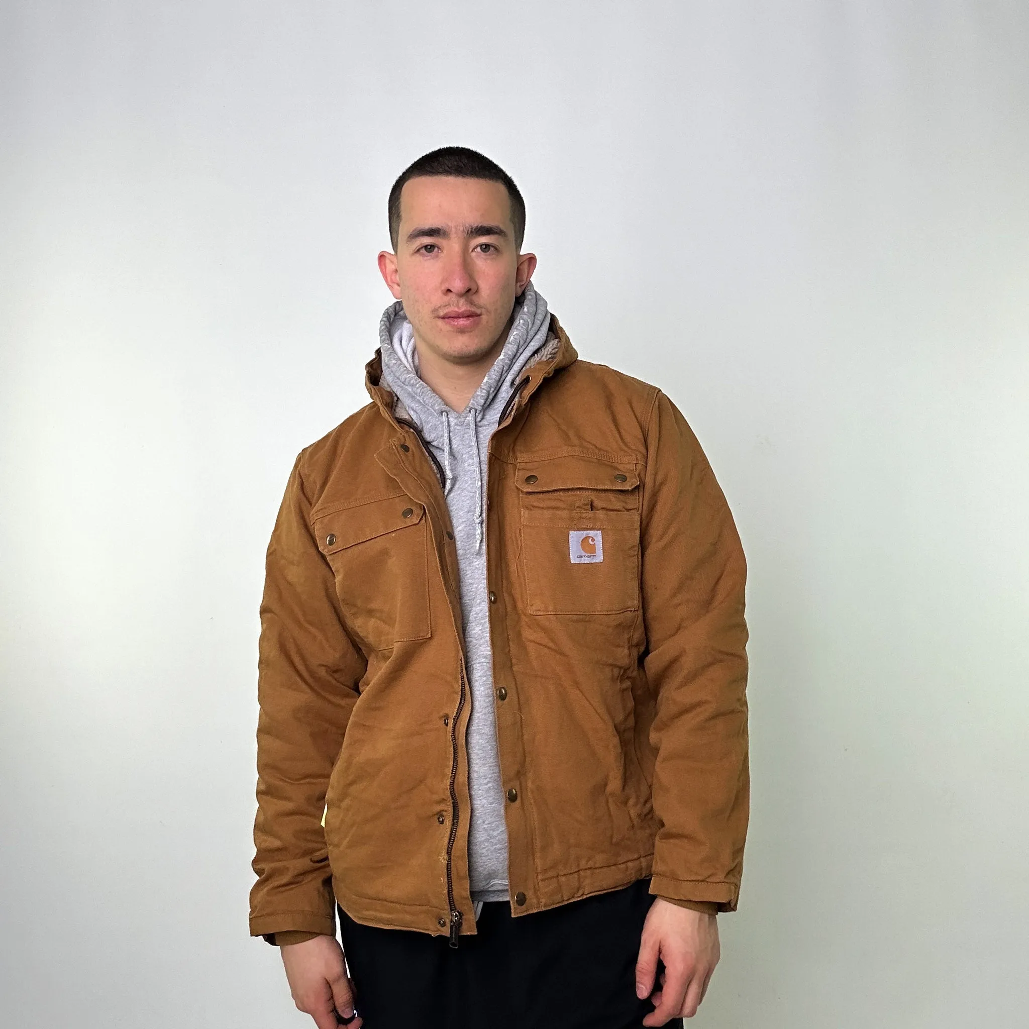 Beige Tan Vintage Carhartt Fleece Lined Active Deadstock Workwear Jacket Coat (L)