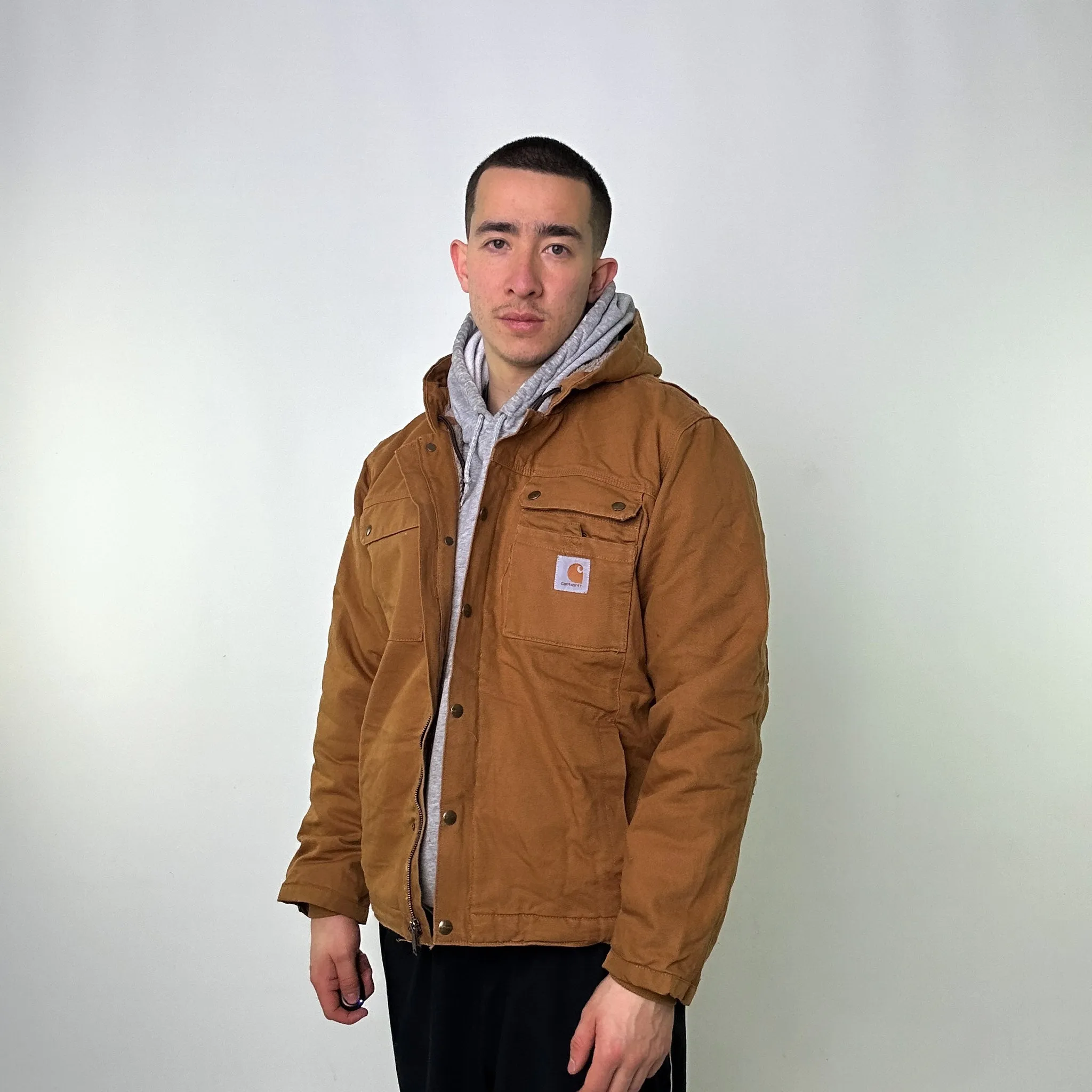 Beige Tan Vintage Carhartt Fleece Lined Active Deadstock Workwear Jacket Coat (L)