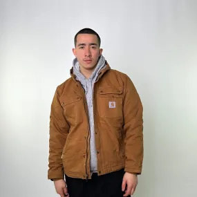 Beige Tan Vintage Carhartt Fleece Lined Active Deadstock Workwear Jacket Coat (L)