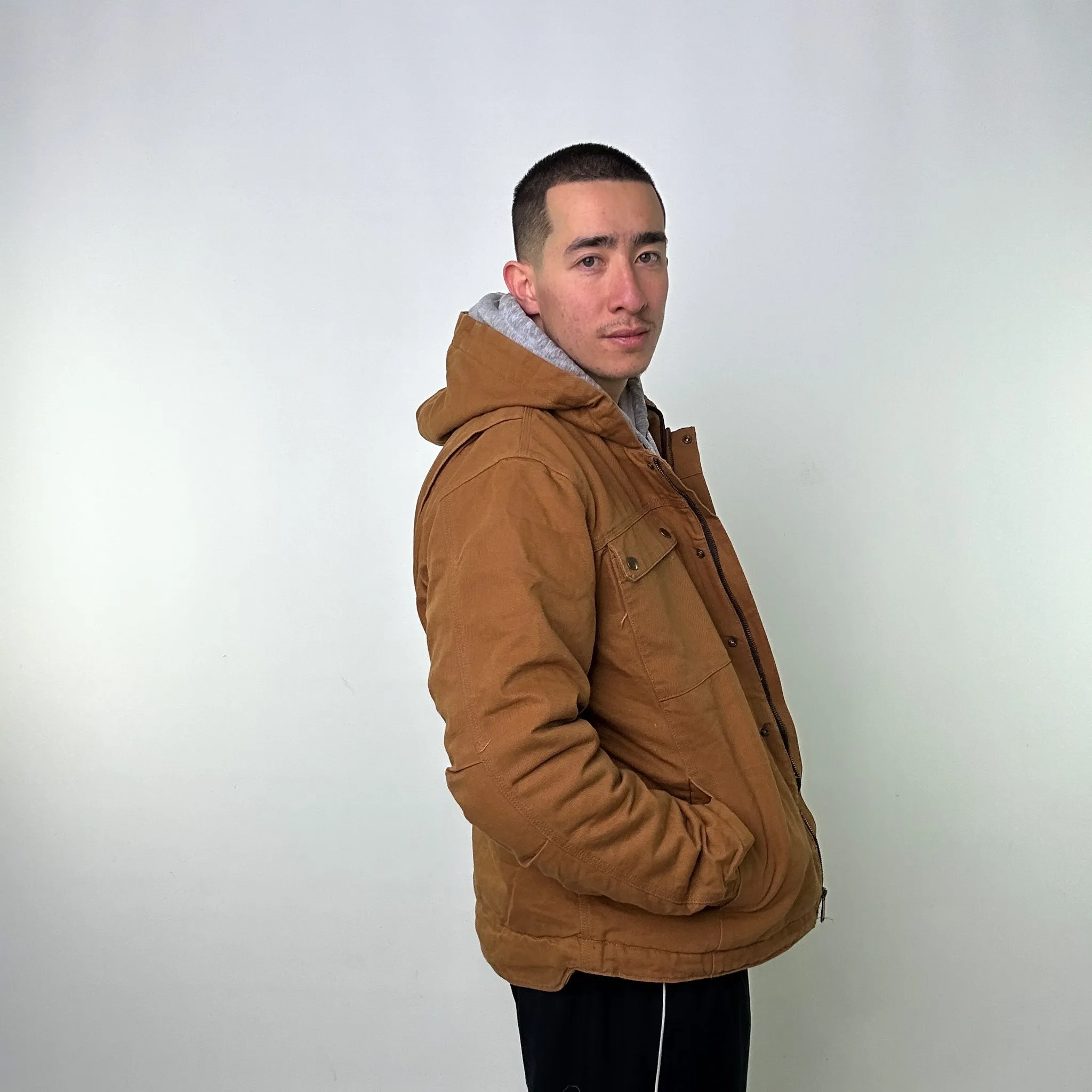 Beige Tan Vintage Carhartt Fleece Lined Active Deadstock Workwear Jacket Coat (L)