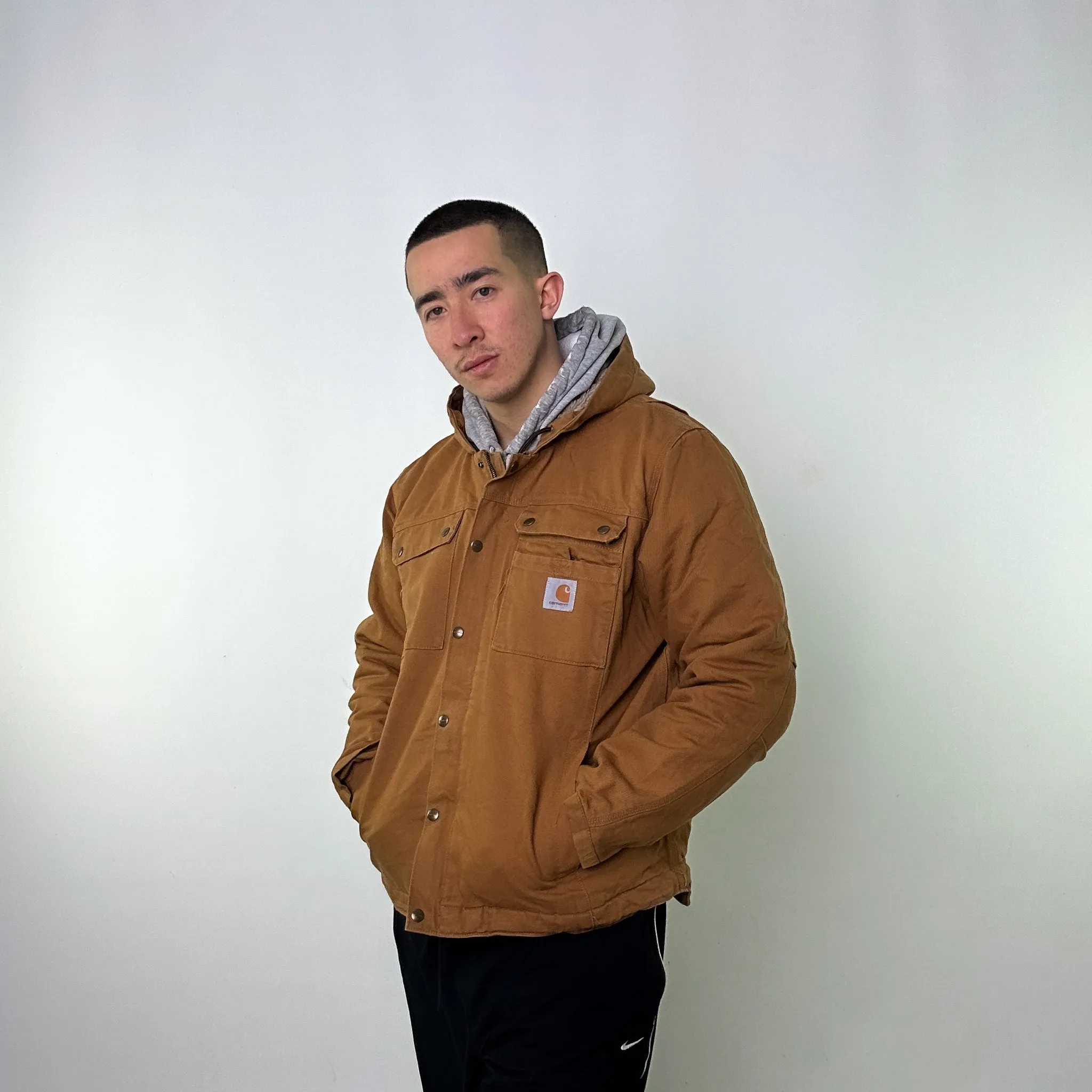 Beige Tan Vintage Carhartt Fleece Lined Active Deadstock Workwear Jacket Coat (L)