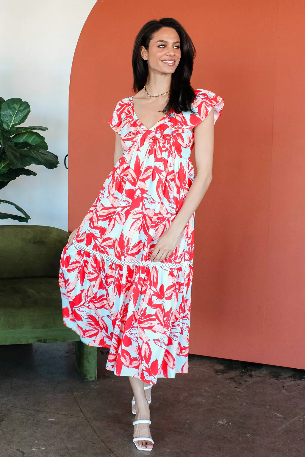 Birds of Paradise Flutter Sleeve Maxi Dress