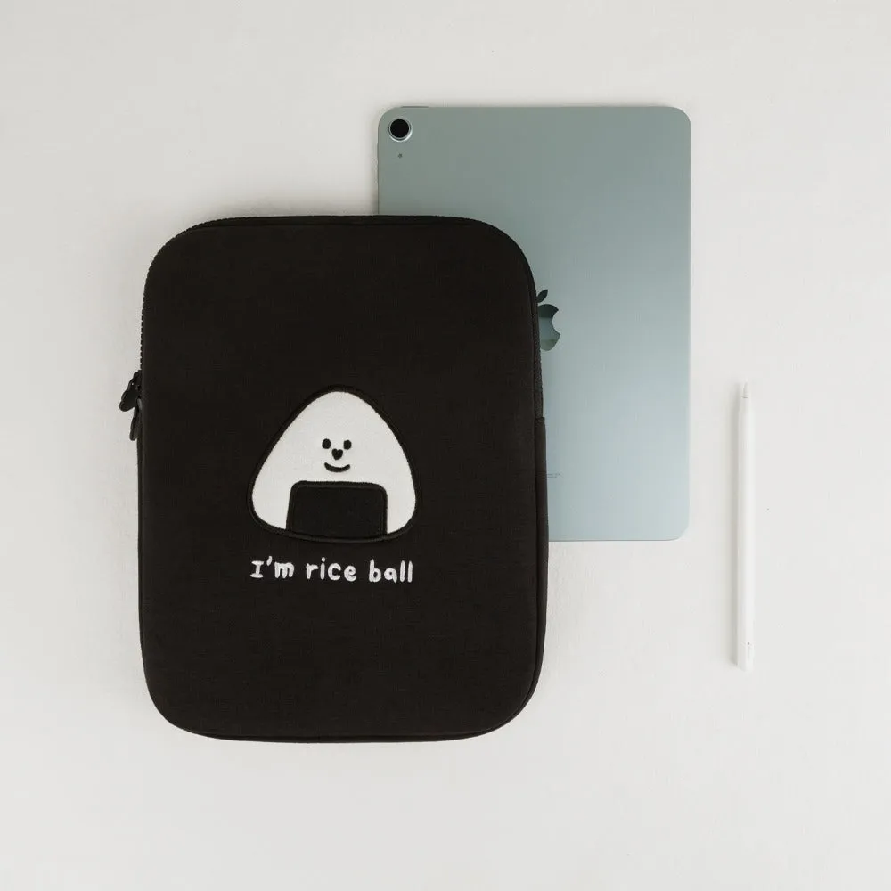 Black Cute Triangle Rice Ball Laptop Sleeves 11 for iPad 13 Cases Skins Protective Covers Purses Handbags Square Cushion Pouches