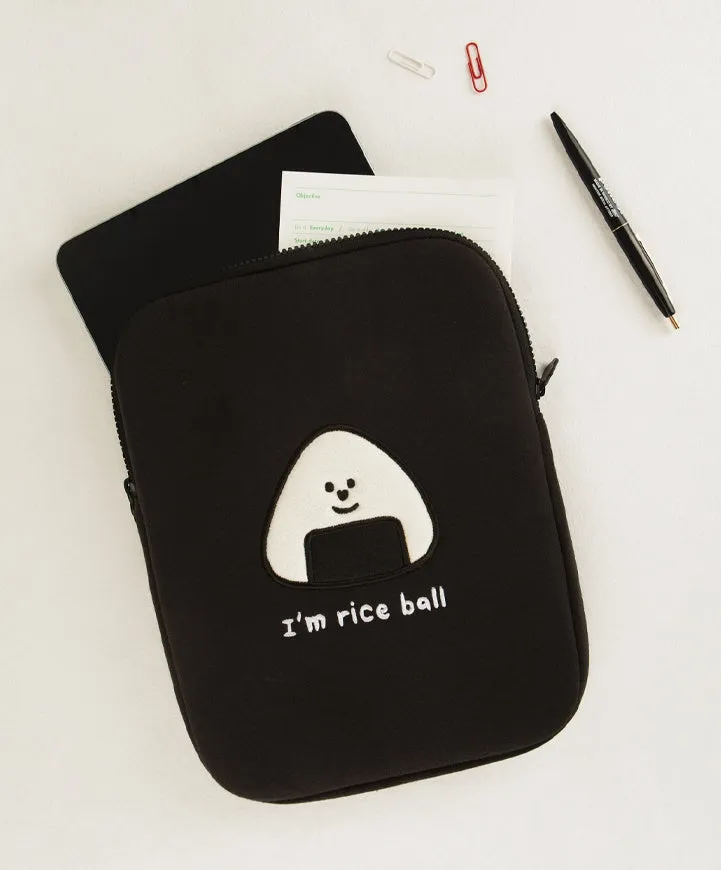 Black Cute Triangle Rice Ball Laptop Sleeves 11 for iPad 13 Cases Skins Protective Covers Purses Handbags Square Cushion Pouches