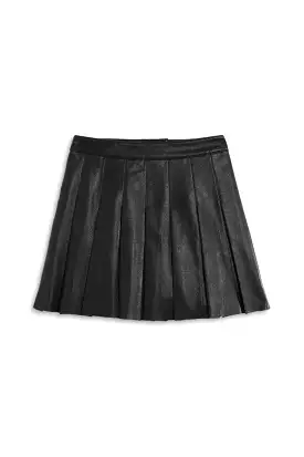 Black Faux Leather Eddie Pleated Skirt