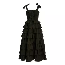 Black Multi Layer Bow Spaghetti Strap Maxi Dress