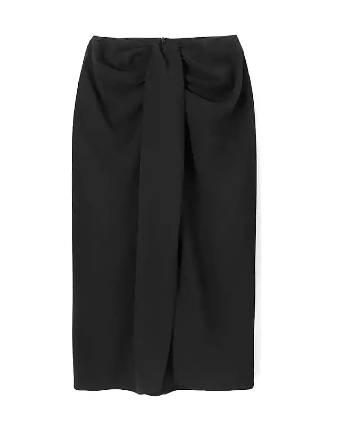 Black Ruched Front Midi Skirt