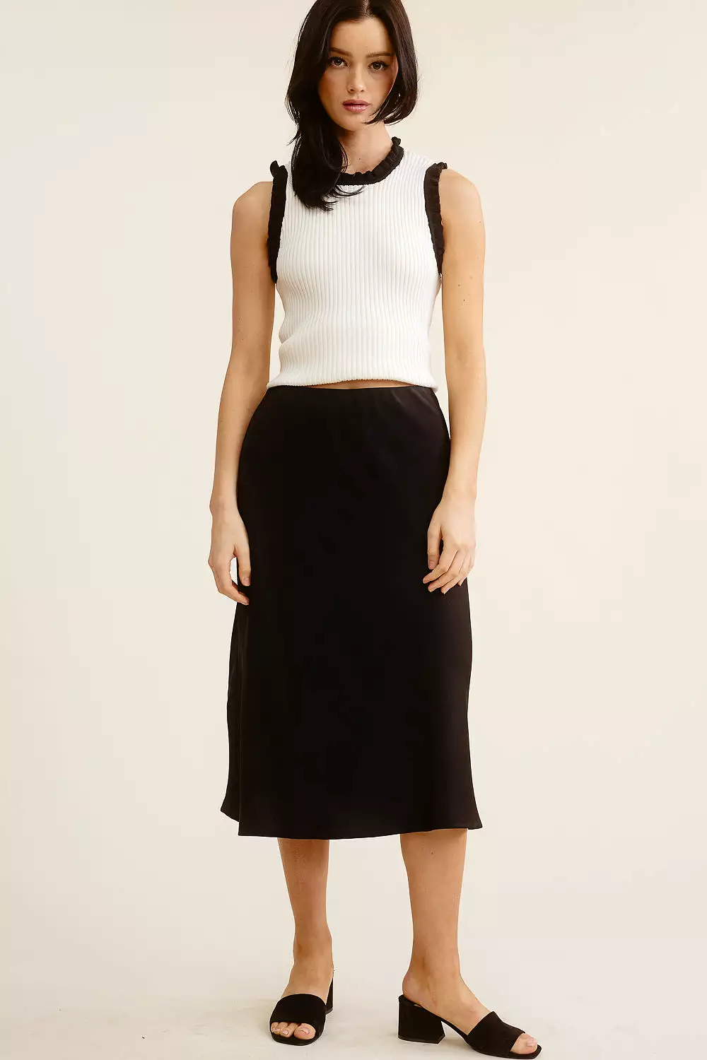 Black Silk Midi Skirt