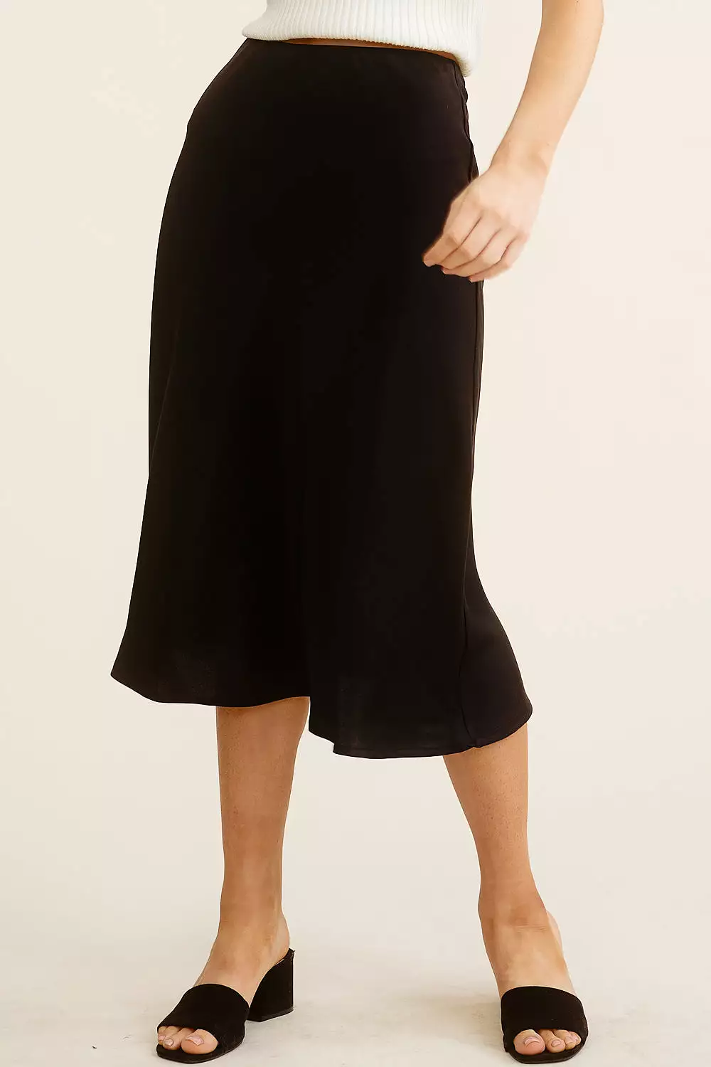 Black Silk Midi Skirt