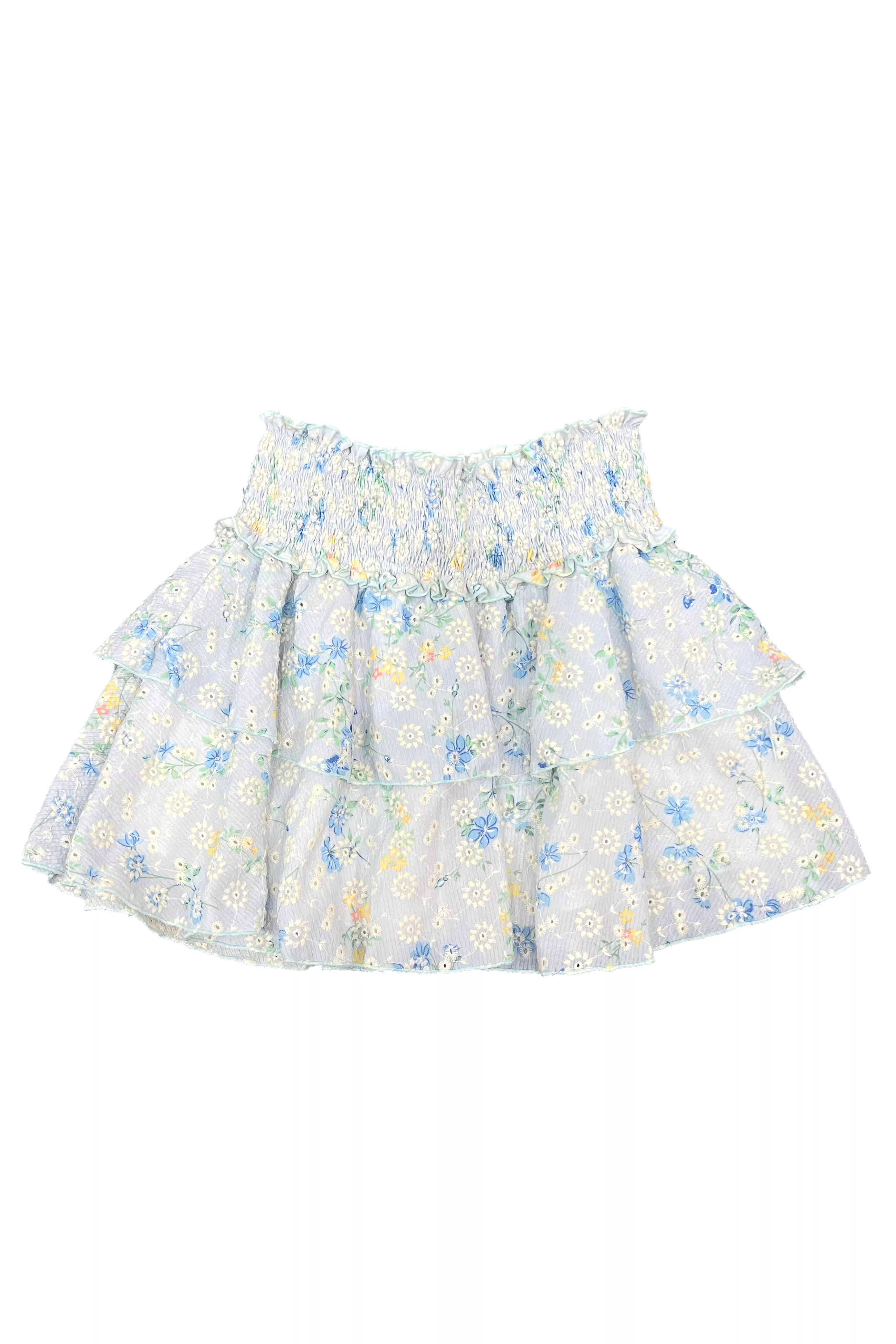 Blue Floral Eyelet Ruffle Skirt