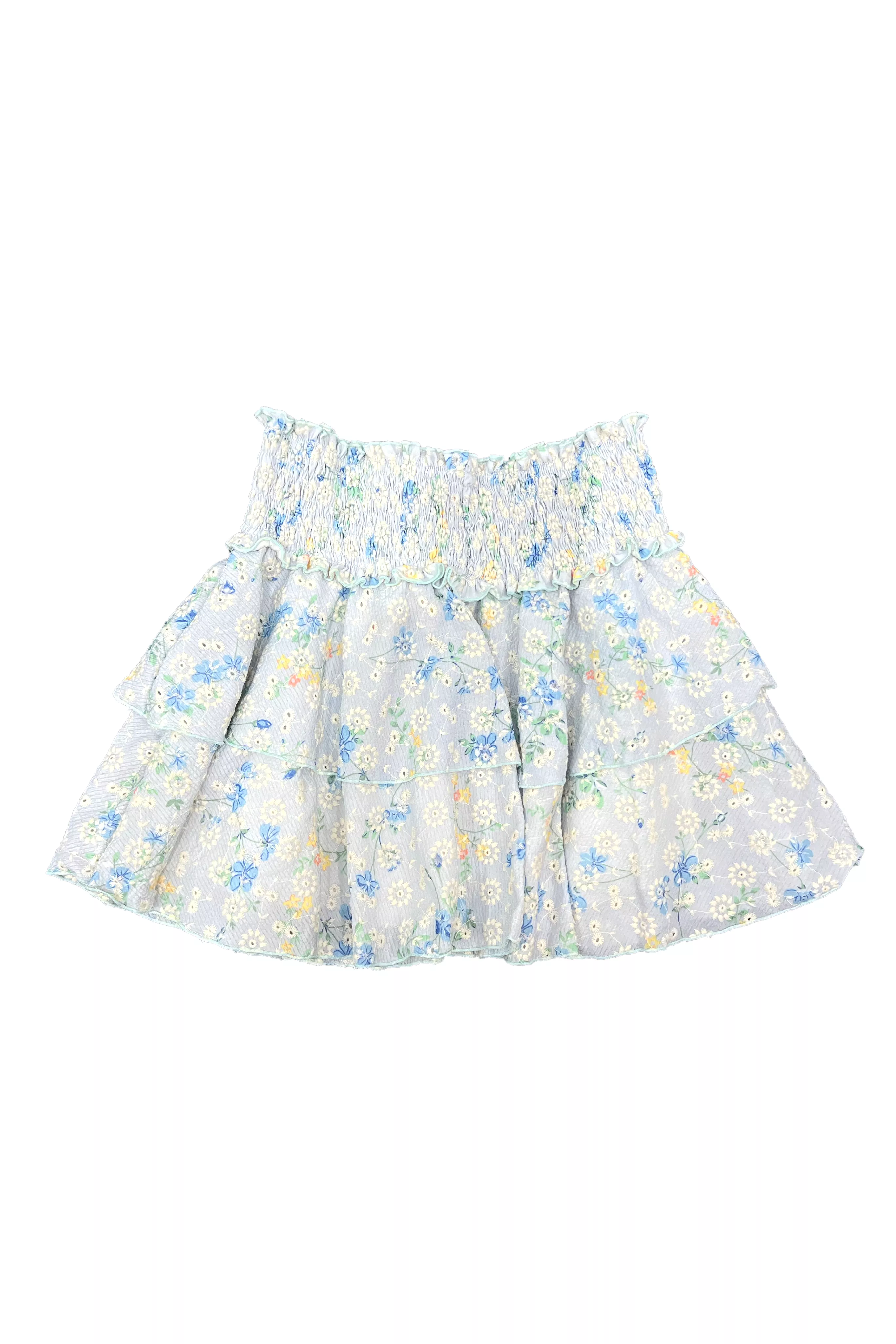 Blue Floral Eyelet Ruffle Skirt