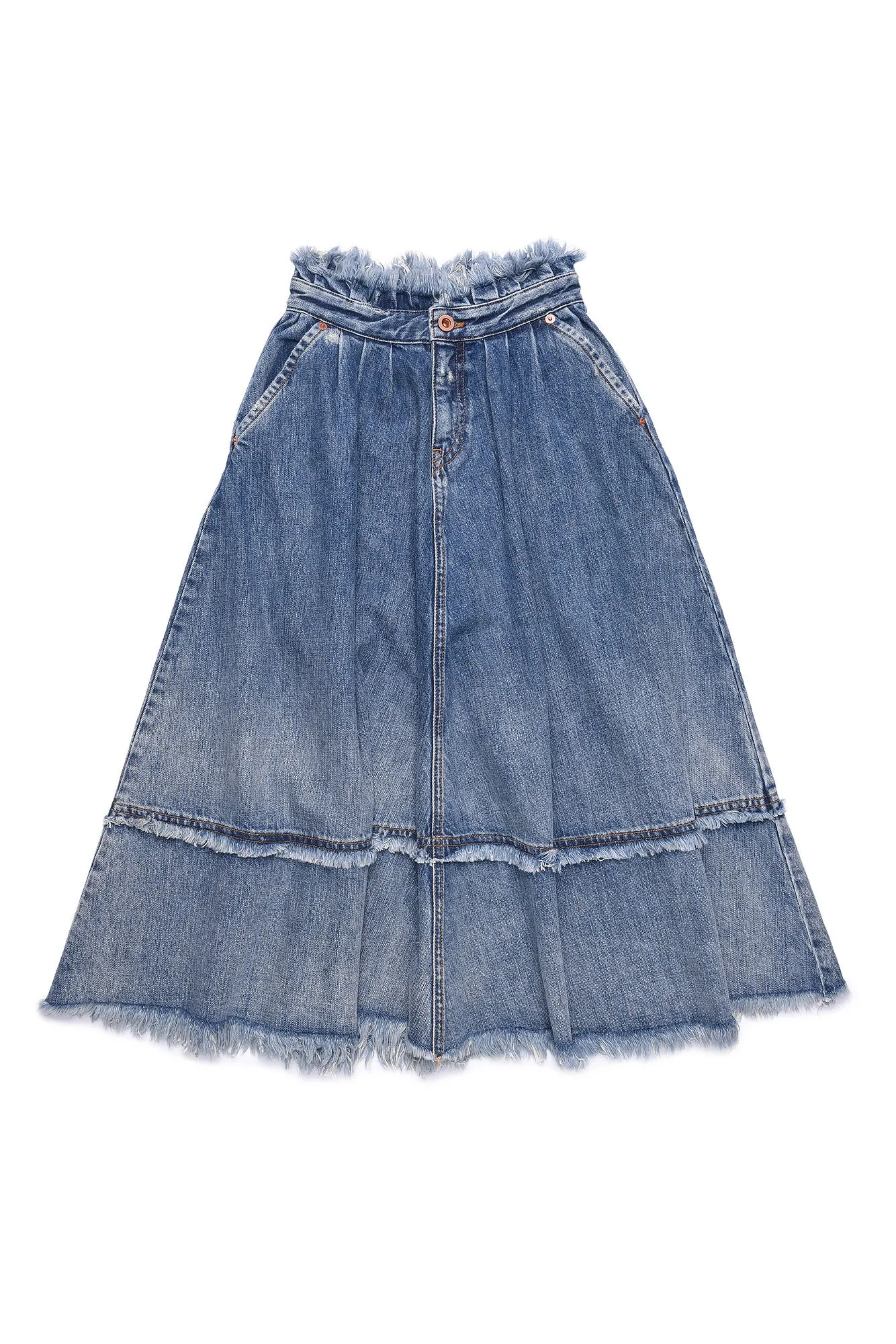 Blue Long Denim Skirt qith Stitching Design