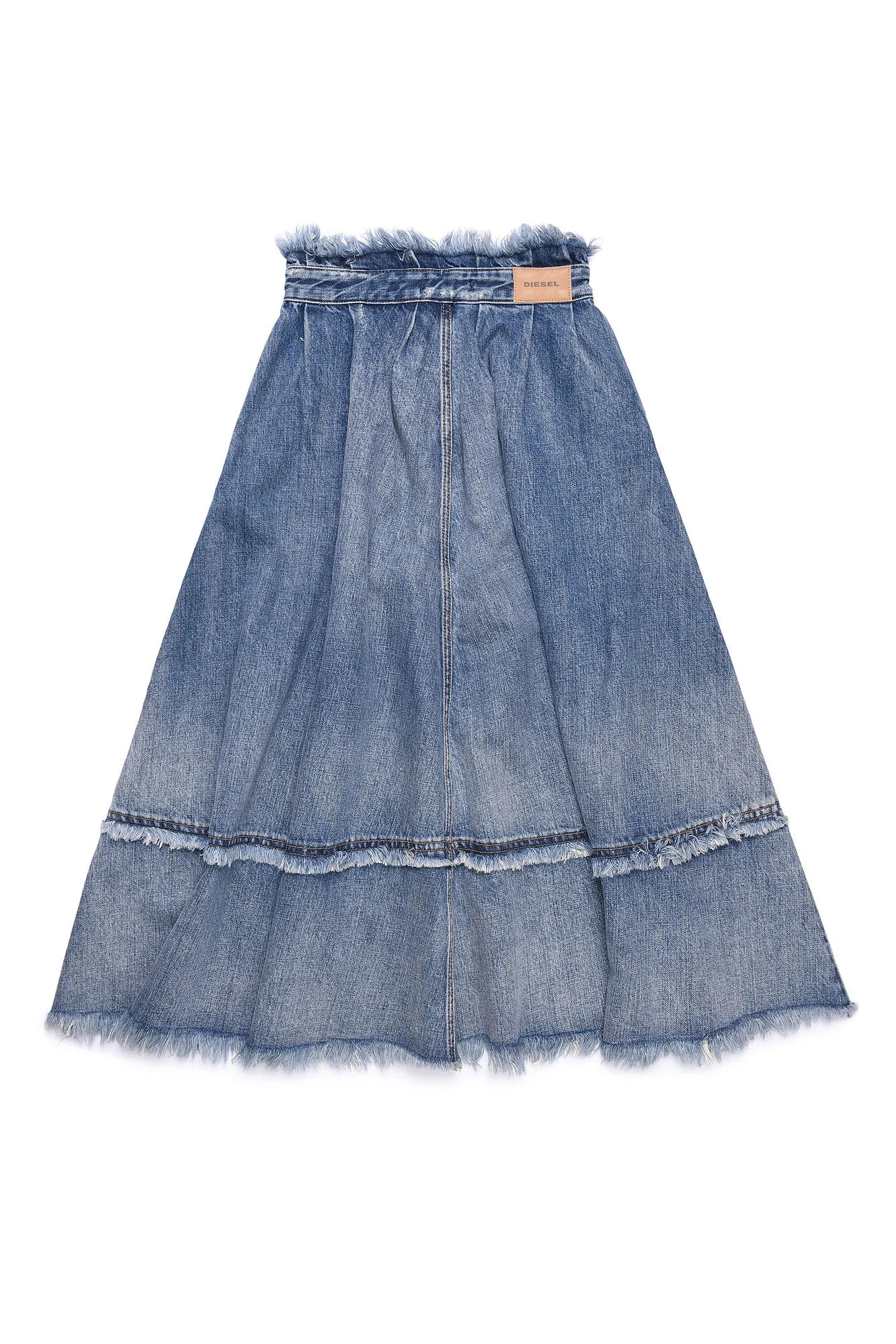 Blue Long Denim Skirt qith Stitching Design