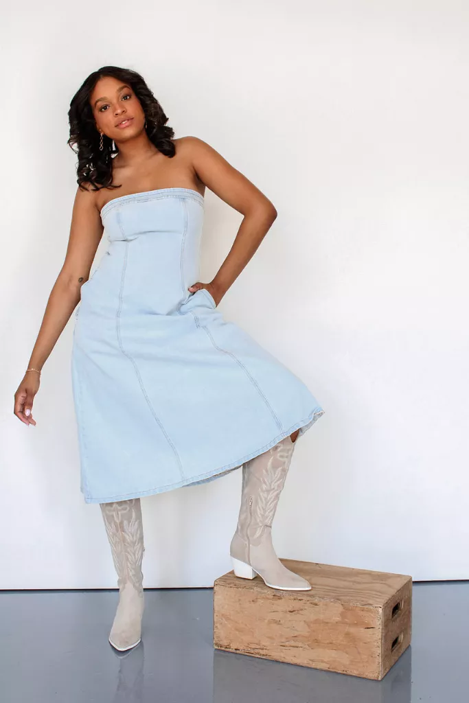 Brooklyn Strapless Denim Midi Dress