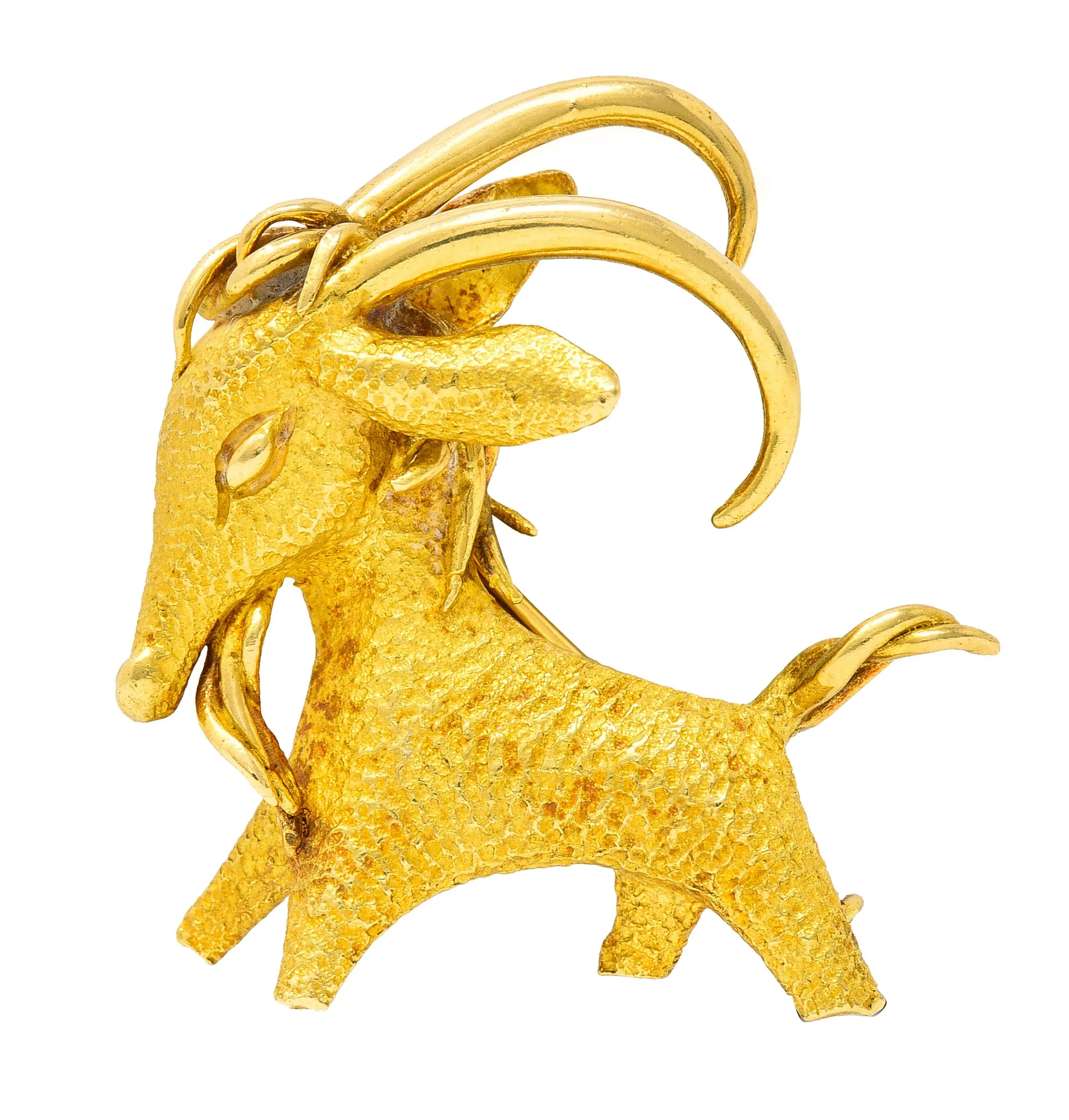 Bulgari 1970's 18 Karat Yellow Gold Goat Vintage Georges L'Enfant Brooch