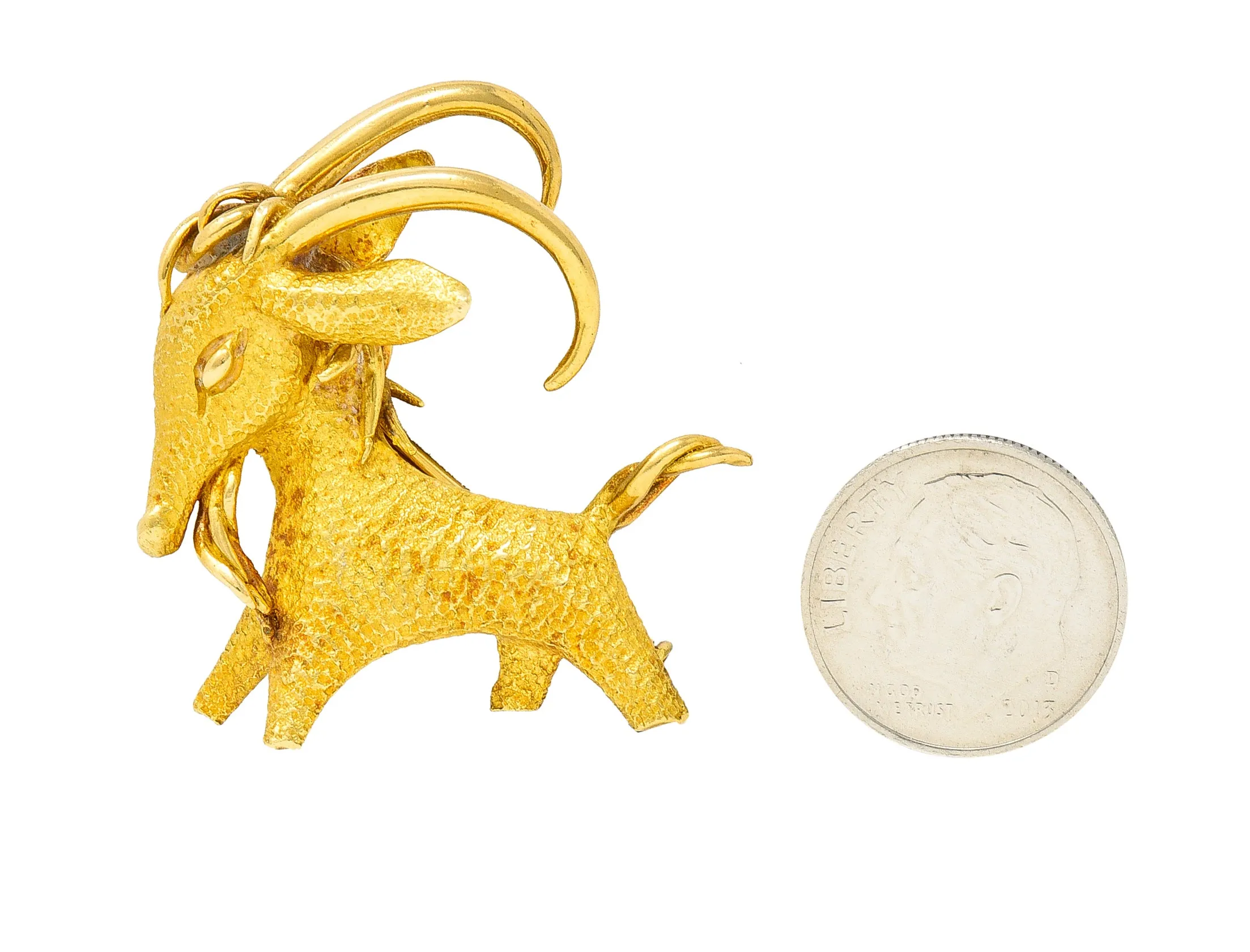 Bulgari 1970's 18 Karat Yellow Gold Goat Vintage Georges L'Enfant Brooch