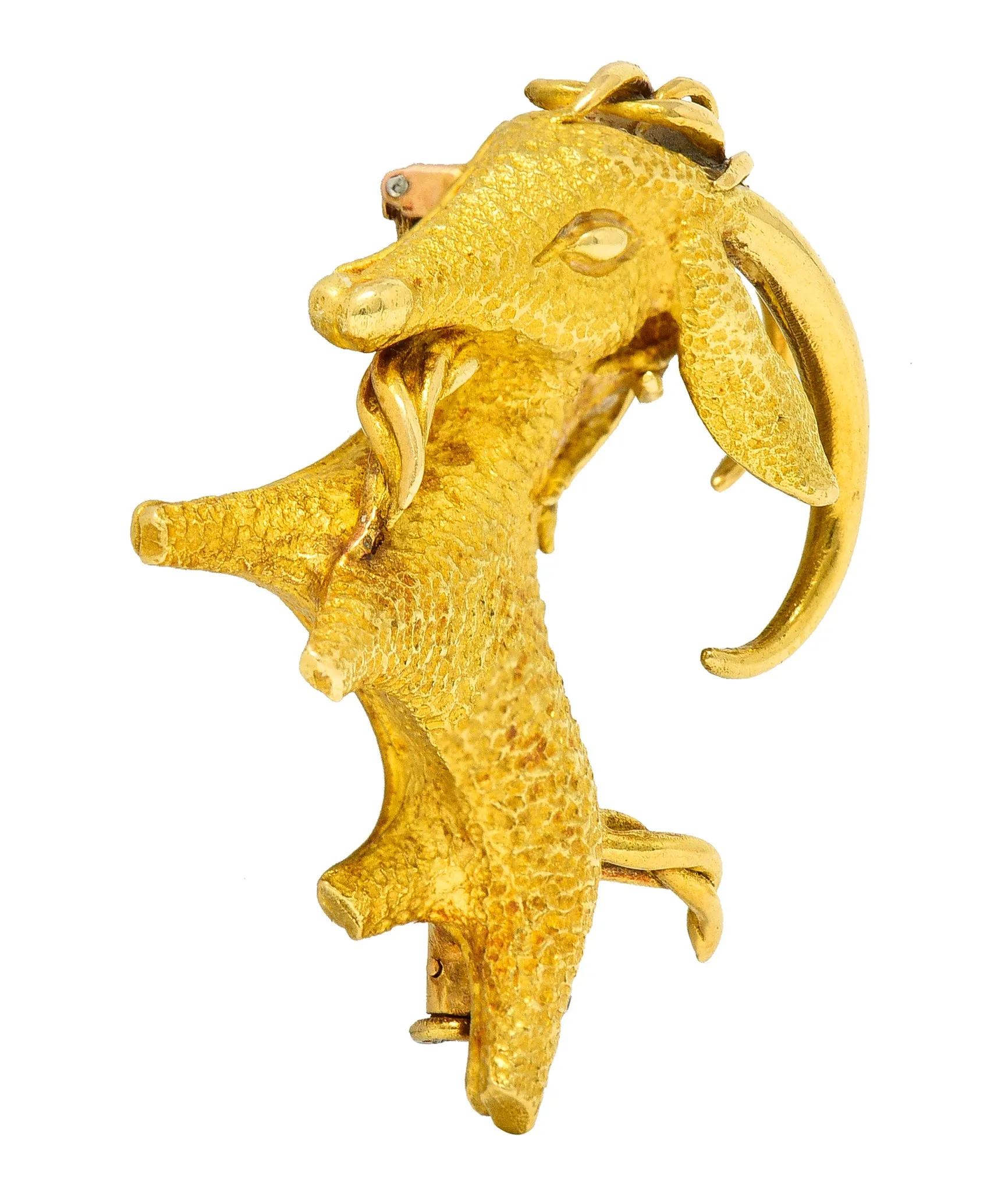 Bulgari 1970's 18 Karat Yellow Gold Goat Vintage Georges L'Enfant Brooch