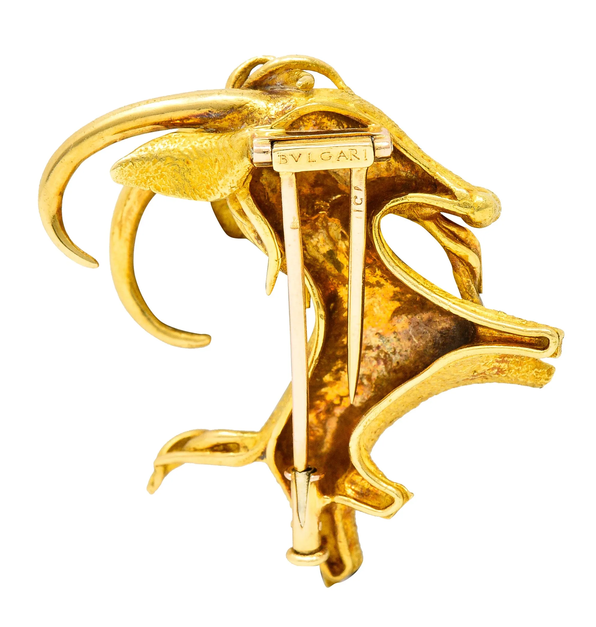 Bulgari 1970's 18 Karat Yellow Gold Goat Vintage Georges L'Enfant Brooch