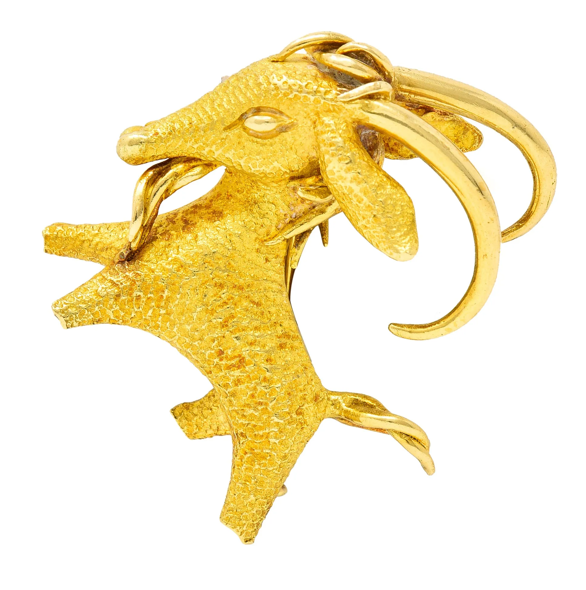 Bulgari 1970's 18 Karat Yellow Gold Goat Vintage Georges L'Enfant Brooch