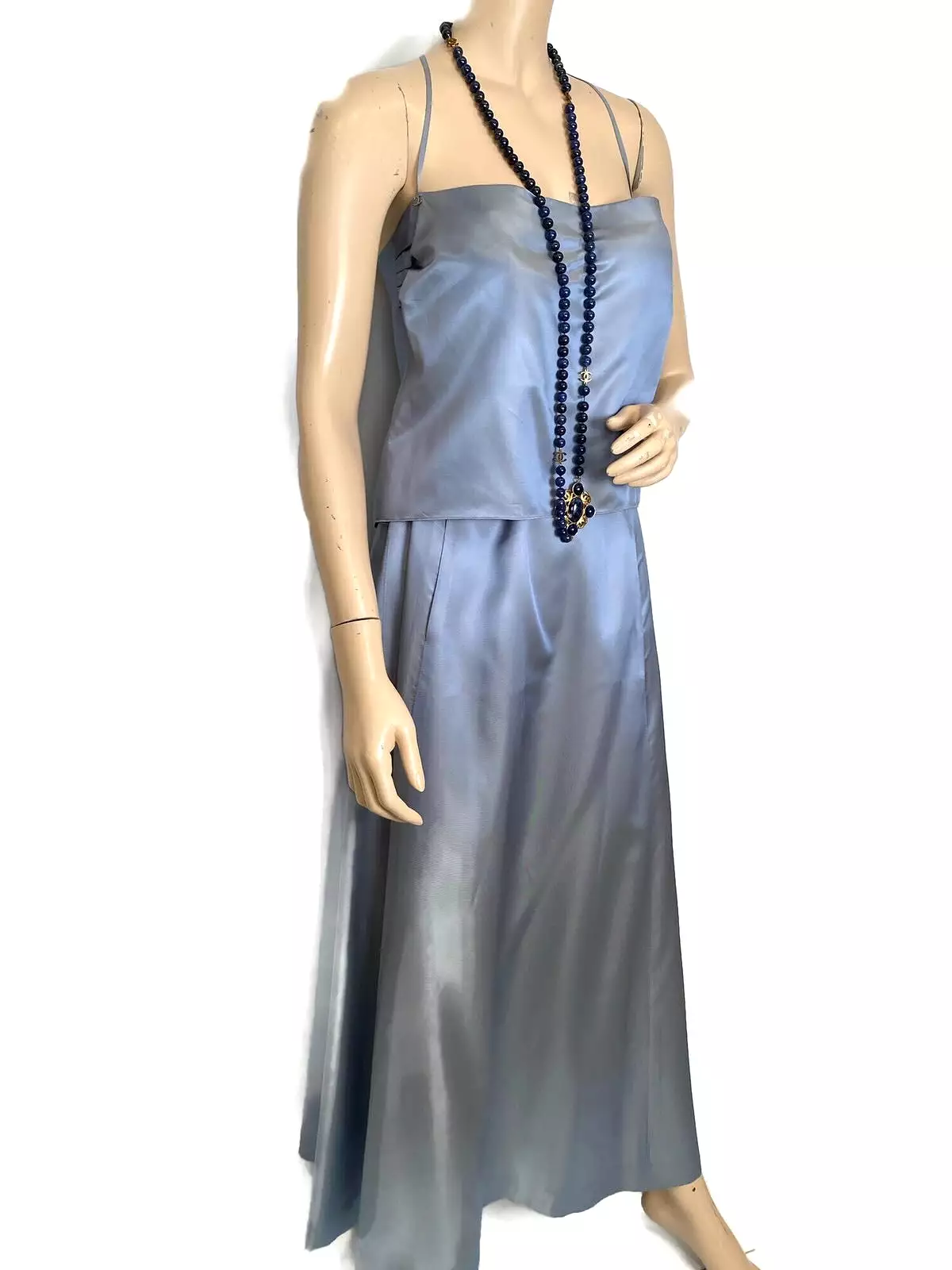 Chanel 00C 2000 Cruise Resort Dusty Blue Silk Skirt Set