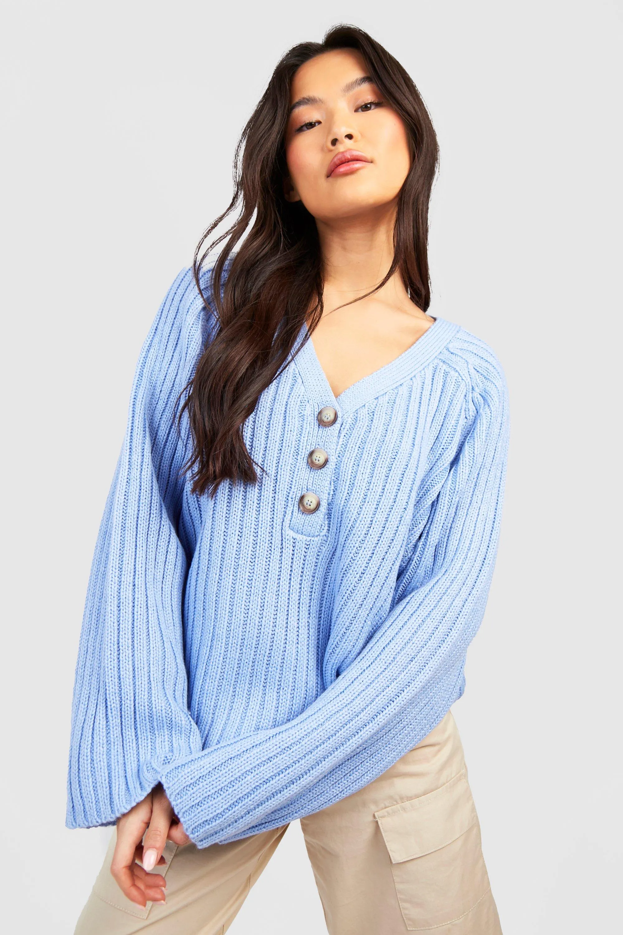 Chunky Knitted Sweater With Button Detail