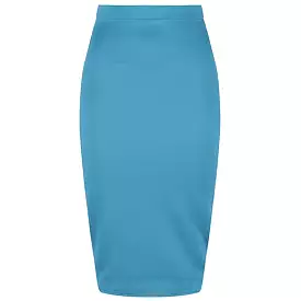 Classic Blue Stretch Pencil Bodycon Midi Office Work Skirt