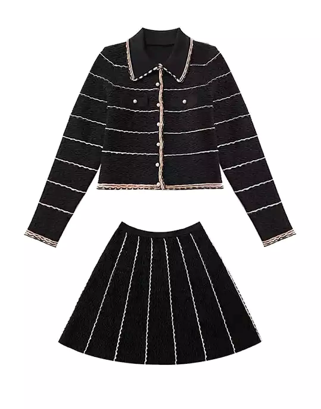 Collared Shirt And Skirt Two Piece Set