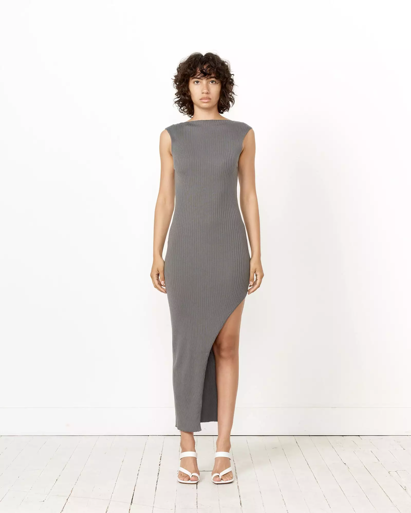 Cut Away Knit Dress in Stone Grey